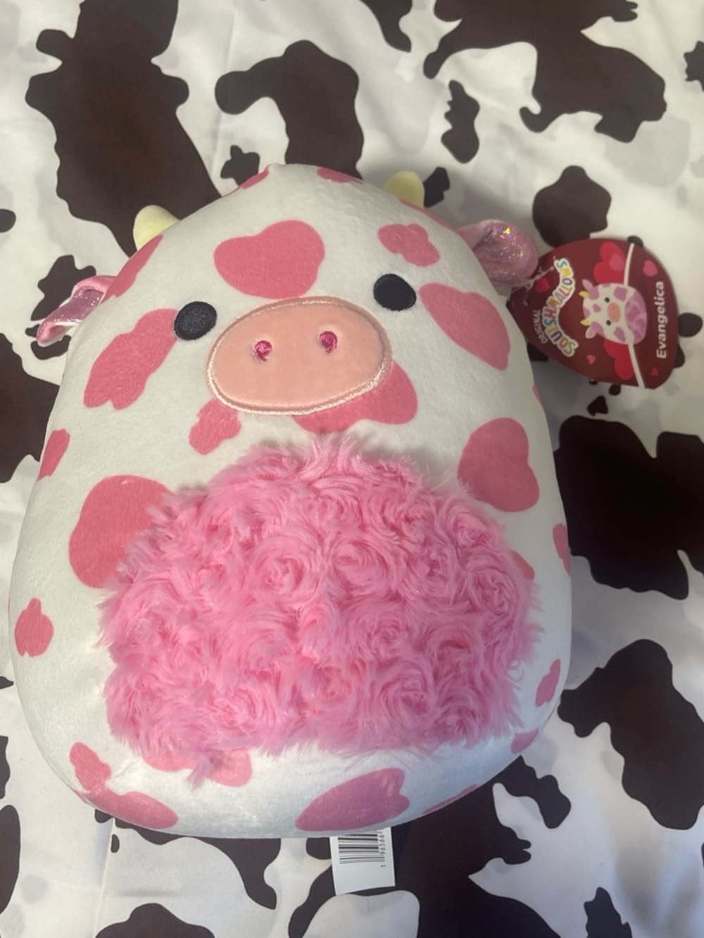 Squishmallows Pink & White Heart Cow Plush - Evangelica